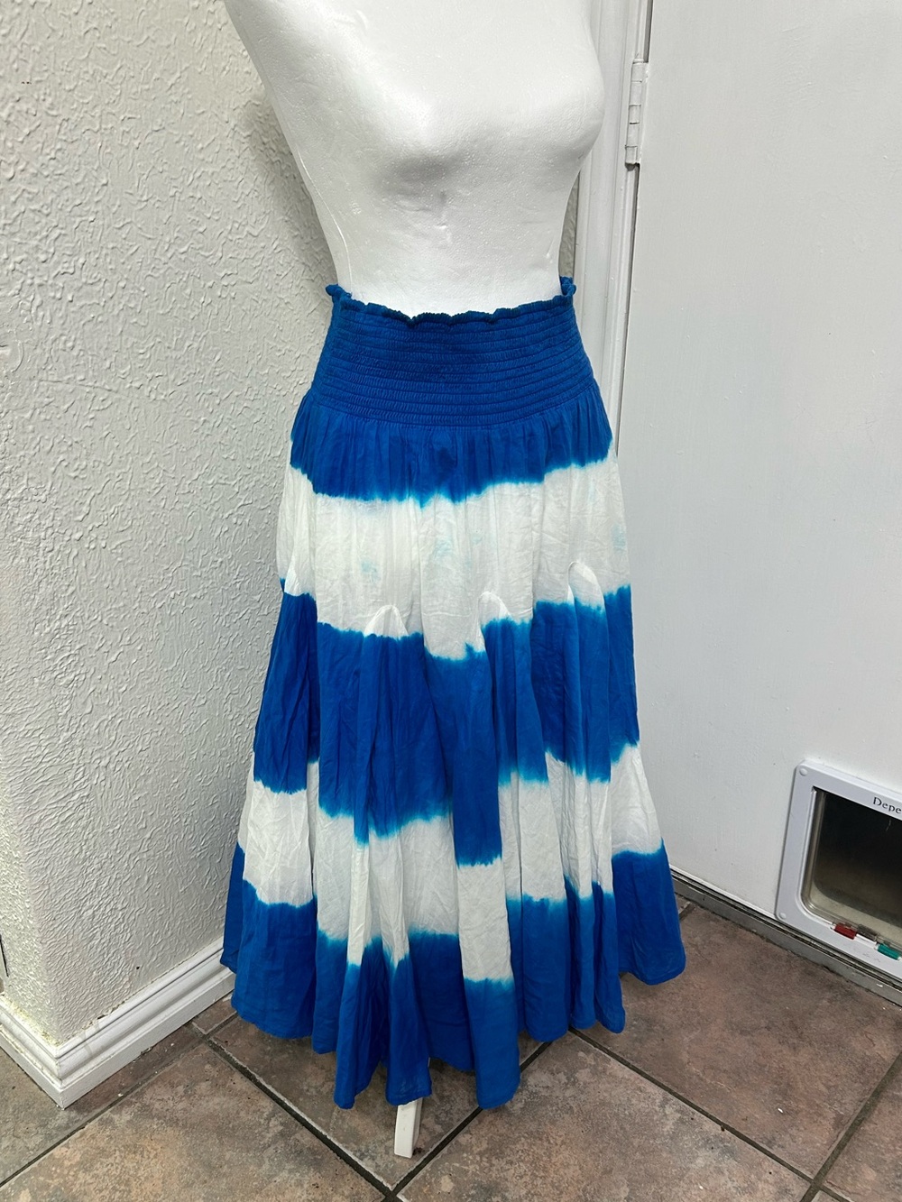 Context Blue and White Tie-Dye A-Line Maxi Skirt